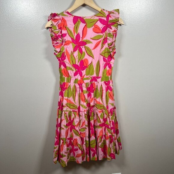 Taylor Lawn Mini Dress Size Small Pink Floral Tropical Vacation Resort Flutter - Picture 3 of 12